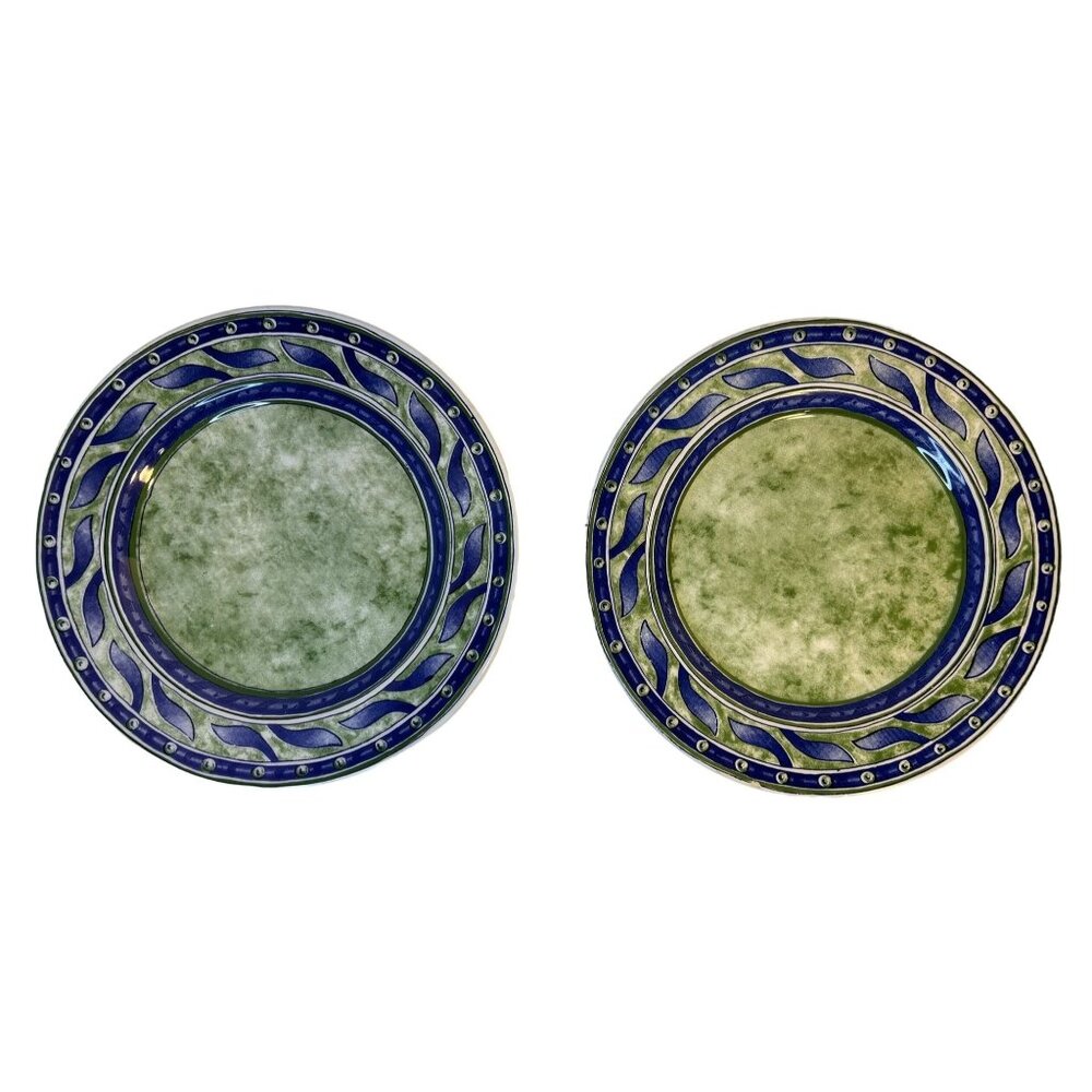 Pier 1 Imports Set-2 Versailles Ceramica Quadrifoglio Blue Green Luncheon Plates